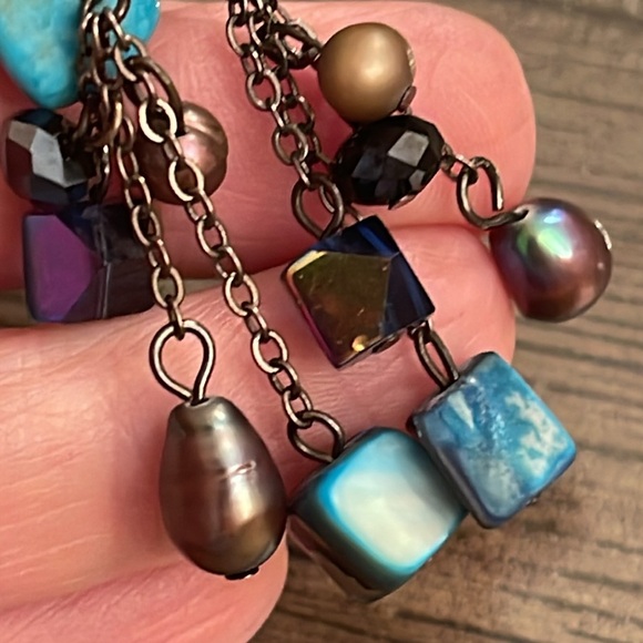 Vintage Sterling Lever Back Shell, Stone, and Crystal Dangle Earrings - Picture 9 of 12